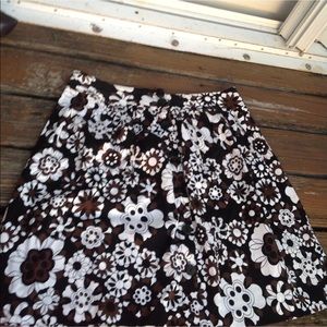 Bob Mackie Studio Black Brown Mod Floral A Line Skirt Sz 14 Womens Button Front